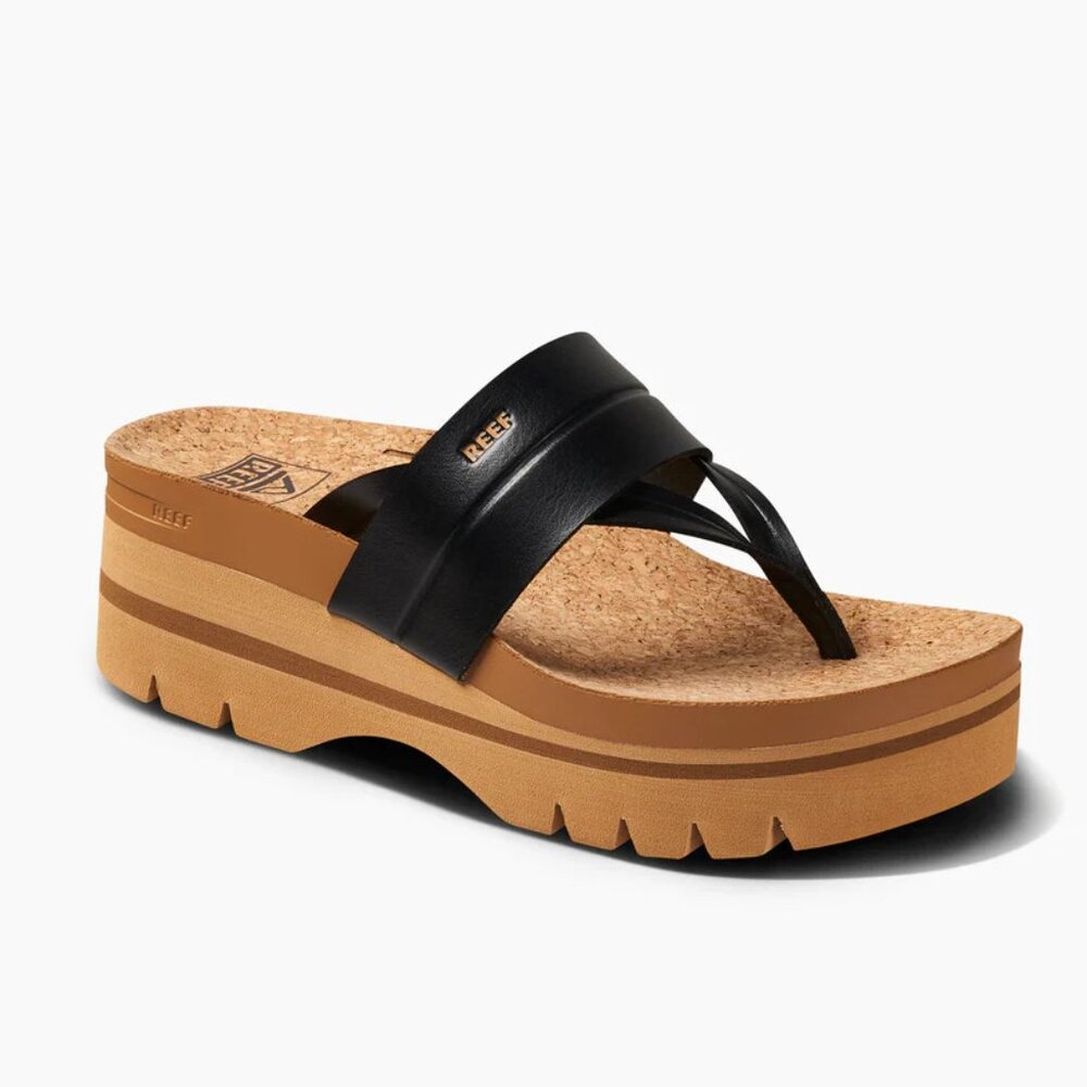 NEW REEF Vista Higher Lennox Platform Thong Comfort Sandal Vegan Leather Black 5